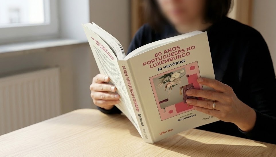Pessoa a ler o livro 60 Anos Portugueses no Luxemburgo
